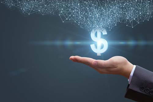 Hand with dollar sign hovering above it