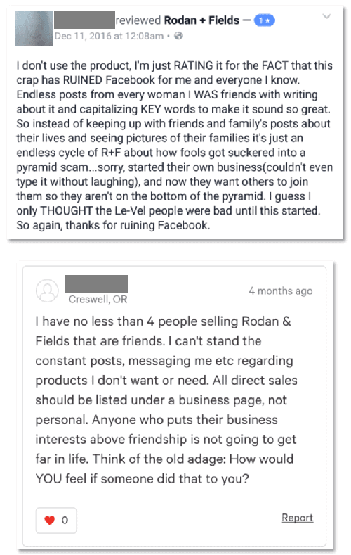 angry FB comments about Rodan and Fields