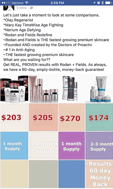 Rodan and Fields product comparisons